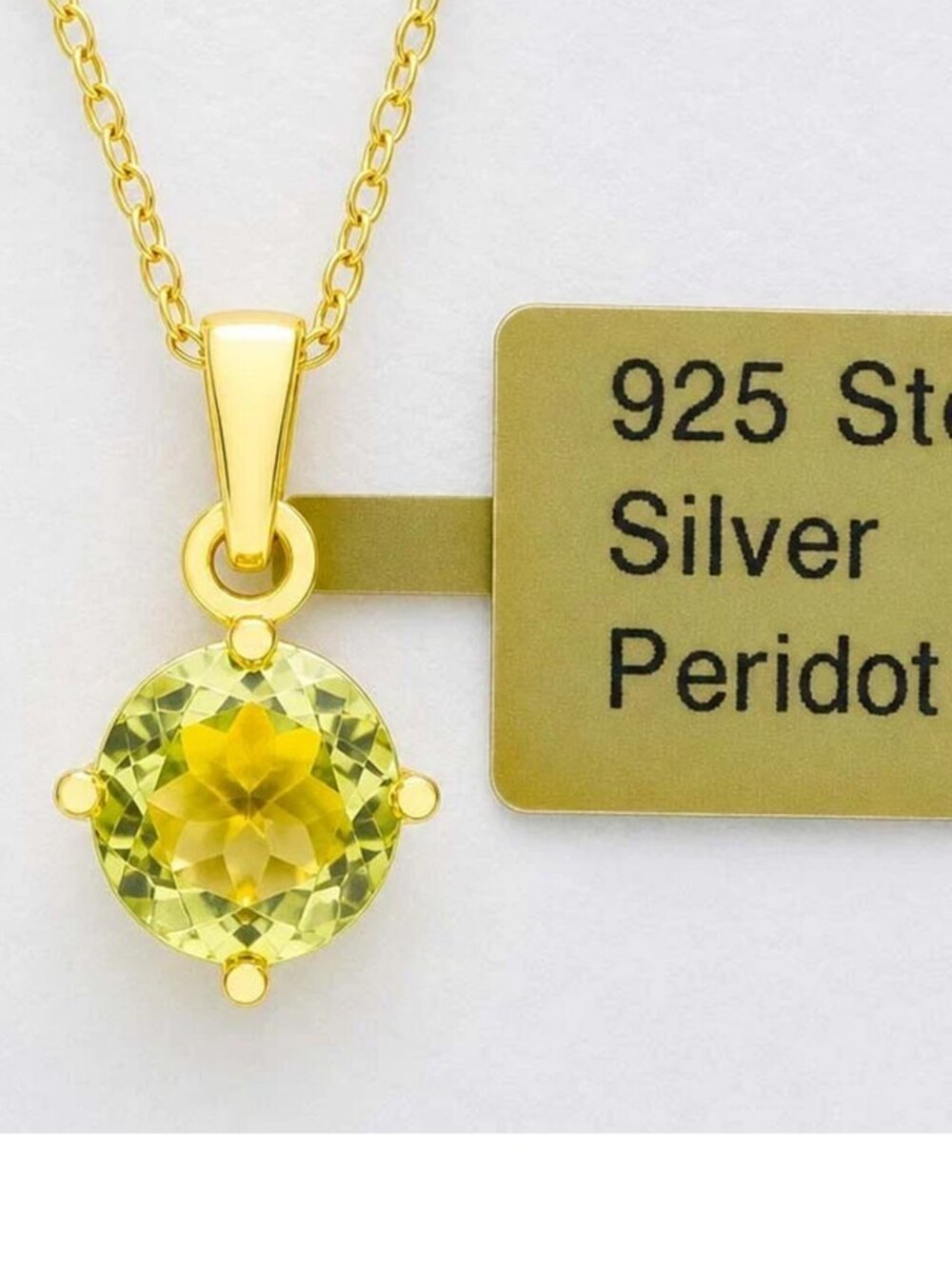 Genuine 0.94 CT Peridot Pendant Necklace 14k Yellow Gold Plated (.925)